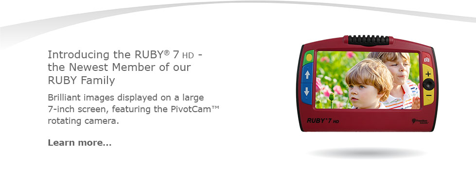 Introducing the RUBY&reg; 7 HD - the Newest Member of our RUBY Family. Brilliant images displayed on a large 7-inch screen, featuring the PivotCam&trade; rotating distance camera.