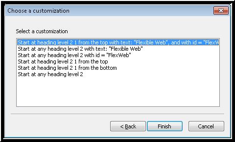 Choose a Customization Dialog Box for the Heading on the Page