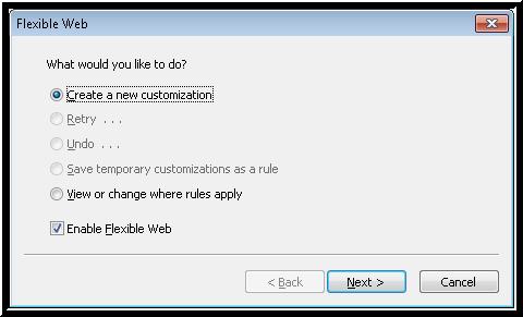 Flexible Web, what would you like to do dialog box