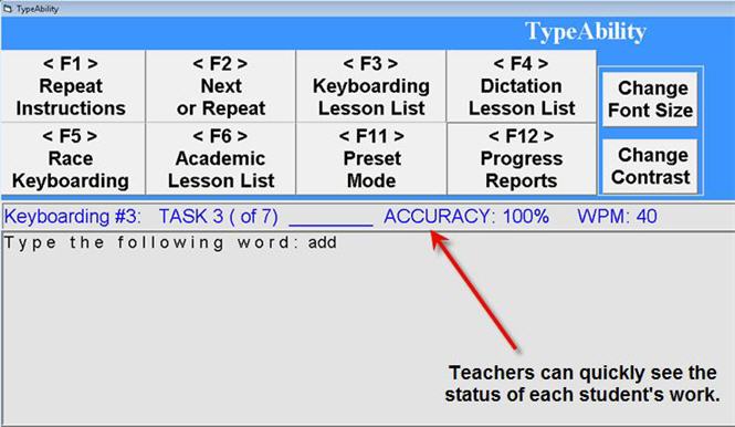 Status line showing typing accuracy and lesson information.