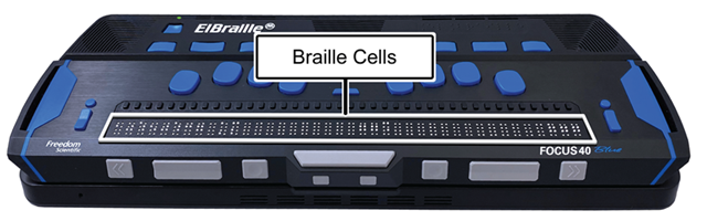 Image showing the location of braille cells on an ElBraille 40 5th Generation.