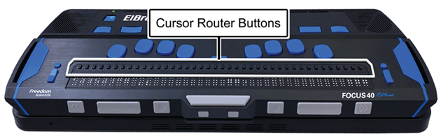 Image showing the location of cursor router buttons on an ElBraille 40 5th Generation.