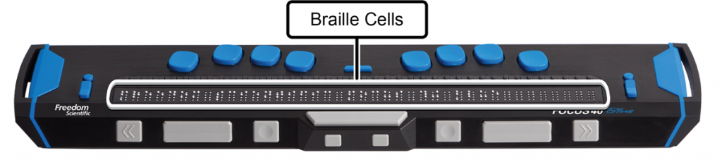 Image showing the location of braille cells on a Focus 40 Blue braille display. 