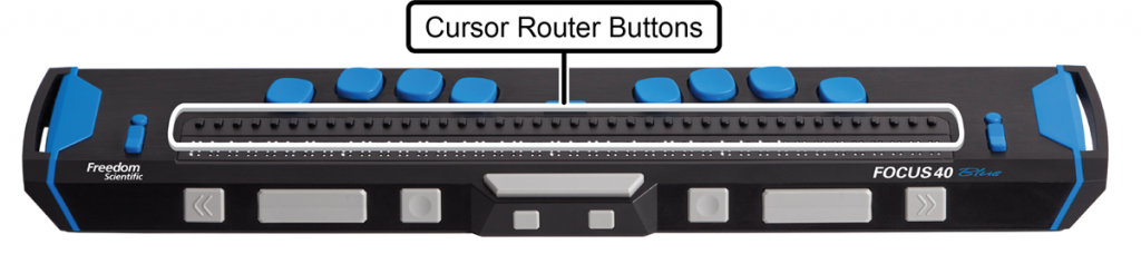 Image showing the location of cursor router buttons on a Focus 40 Blue braille display.