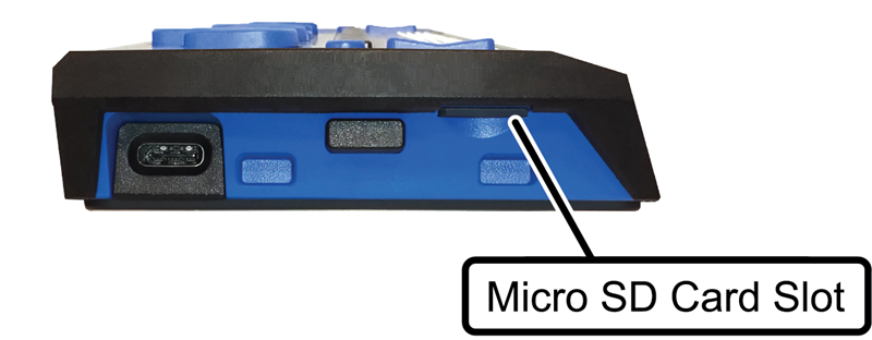 Image showing the location of the micro SD card slot on the left side of the Focus Blue braille display.